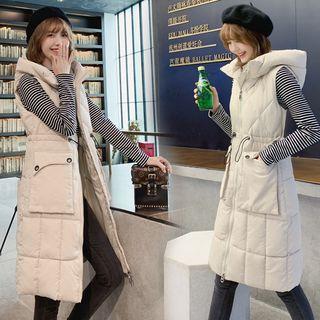 Sleeveless Hooded Padded Long Jacket