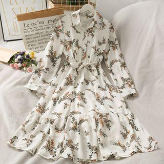 Printed A-line Midi Dress With Sash
