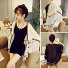 3/4-sleeve Fringed Open Front Jacket