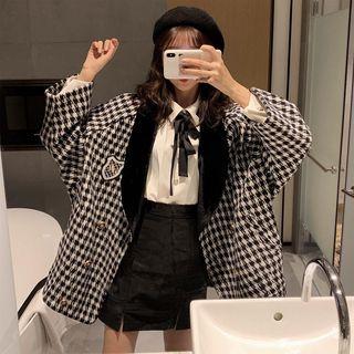 Houndstooth Wool Jacket / Tue-neckline Shirt