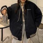 Mock Two-piece Lettering Long-sleeve Baseball Jacket Blue - One Size