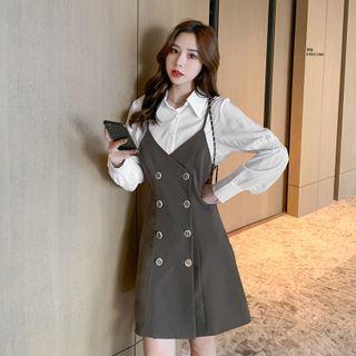 Plain Shirt / Double-breasted Overall Dress