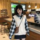 Mock Two Piece Checked Shirt And Vest