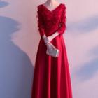 Fringe Long-sleeve A-line Evening Gown