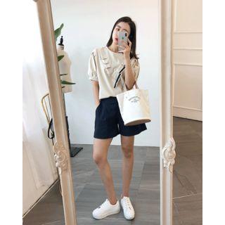 Puff-sleeve Frill-trim Blouse