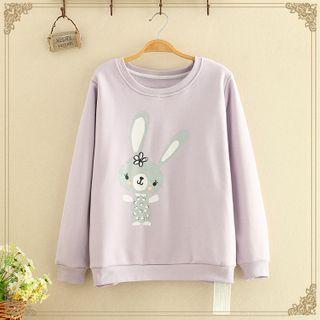 Rabbit Printed Plain Long-sleeve Top