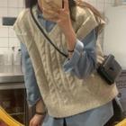 Plain Long-sleeve Shirt / V-neck Sleeveless Knit Top
