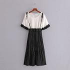 Set: Short-sleeve Frill Trim Top + Accordion-pleat Suspender A-line Skirt