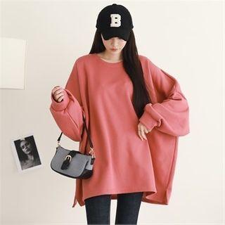 Slit-side Fleece-lined Oversized Sweatshirt