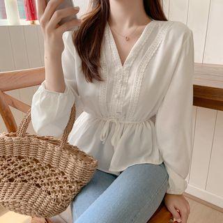 Crochet Trim Drawstring-waist Blouse