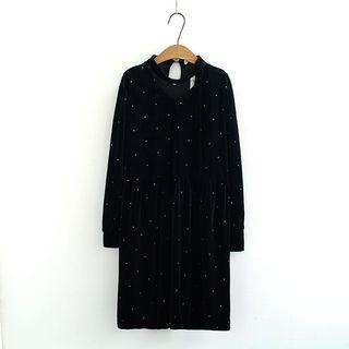Long-sleeve Dotted Velvet Dress