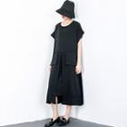 Short-sleeve Pocketed Midi Dress Black - One Size