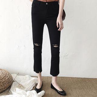 Fray Distressed Boot-cut Jeans
