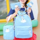 Set Of 4: Cloud Print Canvas Backpack + Crossbody Bag + Coin Purse + Drawstring Pouch