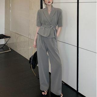 Elbow-sleeve Blazer / Wide Leg Dress Pants