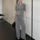 Elbow-sleeve Blazer / Wide Leg Dress Pants