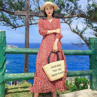 Bell-sleeve Printed A-line Sundress