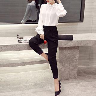 Set: Plain Long-sleeve Blouse + Dress Pants