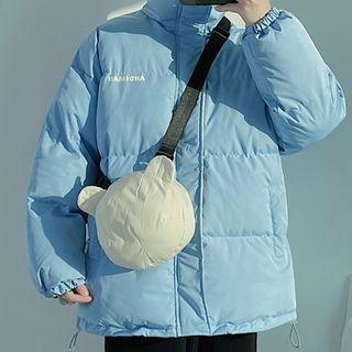 Lettering Padded Zip Jacket / Crossbody Bag