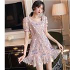 Short-sleeve Sequined Mini A-line Dress