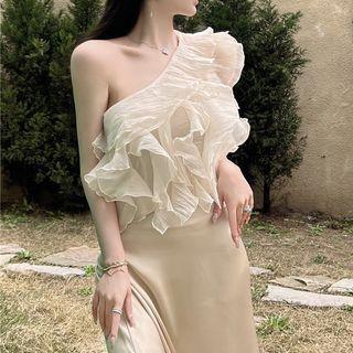 Sleeveless One-shoulder Ruffled Top / Maxi Pencil Skirt