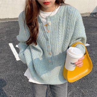 Long Sleeve Round Neck Knit Top Light Blue - One Size