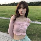 Cold Shoulder Long-sleeve Cropped T-shirt
