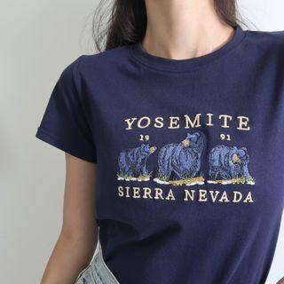 Lettering Embroidered Crewneck Short-sleeve T-shirt