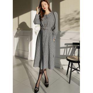 Houndstooth Coatdress With Belt Check - One Size