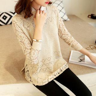 Set: Lace Shirt + Perforated Sweater Vest