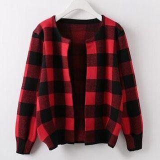 Gingham Open Front Cardigan