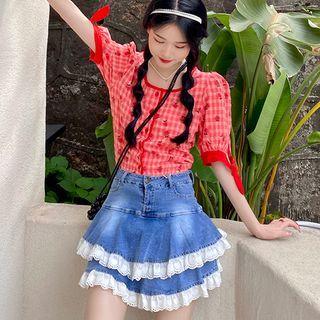 Floral Gingham Cropped Blouse