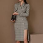 Double-breasted Plaid Cut Out Coat Dress