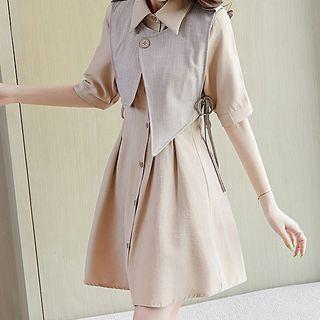 Set: Short-sleeve Shirtdress + Vest