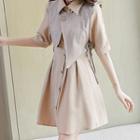 Set: Short-sleeve Shirtdress + Vest