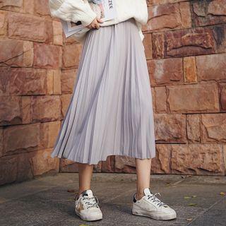 Midi A-line Pleated Skirt Light Gray - One Size