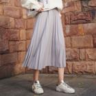 Midi A-line Pleated Skirt Light Gray - One Size
