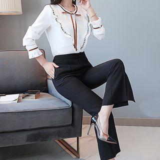 Set: Long-sleeve Blouse + Boot-cut Pants