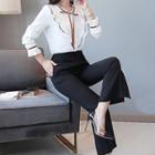 Set: Long-sleeve Blouse + Boot-cut Pants