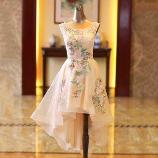Embroidered Sleeveless High-low Prom Dress