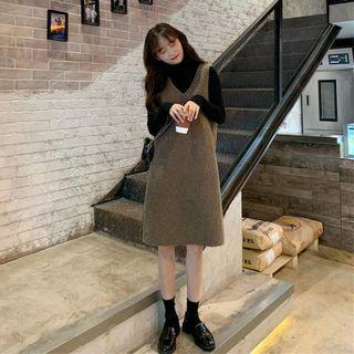 Set: A-line Overall Dress + Long-sleeve Top
