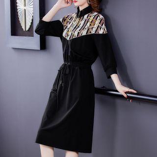 Printed Panel Half-zip Midi A-line Skirt