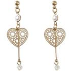 Faux Pearl Perforated Heart Dangle Earring