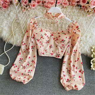Halter Floral Print Chiffon Blouse