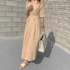 Wrap-front Maxi Linen Dress With Sash Light Beige - One Size