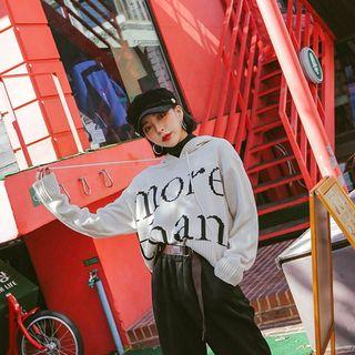 Letter Print Knit Hoodie