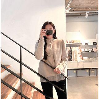 Puff-shoulder Woolen Button Jacket