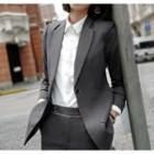 Plain Single-button Blazer / Shirt / Cropped Dress Pants / Set