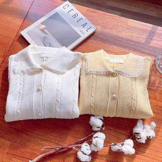 Collared Lace-trim Cardigan