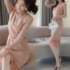 Set: Lace Paneled Ribbed Sweater Dress + Knit Vest